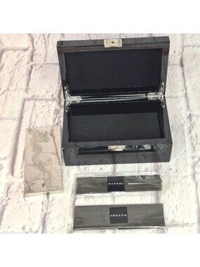 Natori Black Lacquered Incense Box W/ Dragon Design Black Amber & Jasmin